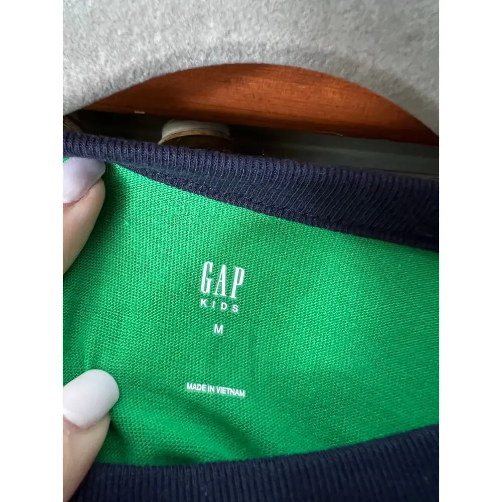 Gap Kids Boys' Color-Blocked Raglan Long-Sleeve T-Shirt Blue/Green Size M 8-9